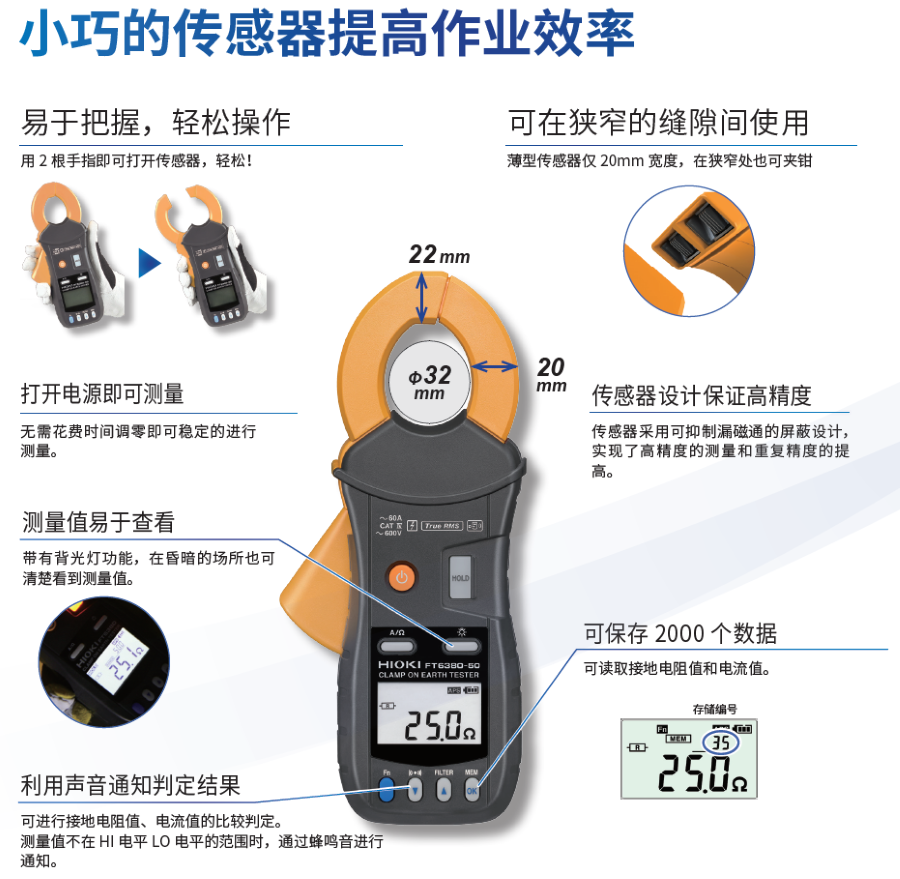 藍(lán)牙版鉗形接地電阻測試儀FT6380-50特點